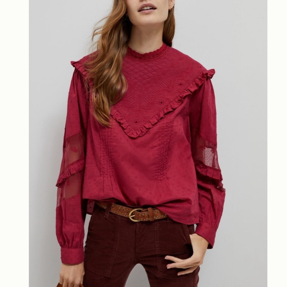 Worn once! Ruffled quilted blouse Anthropologie